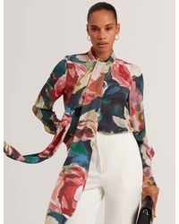 Ted Baker - Araga Painted Rose Tie Neck Long Sleeve Blouse - Lyst