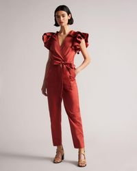 Ted Baker Kurzer Jumpsuit Mit Schlitzdetail in Orange Womens Clothing Jumpsuits and rompers Playsuits 