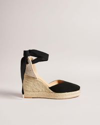 Ted Baker Purita Leather Ribbon Tie Wedge Sandals in Natural | Lyst UK