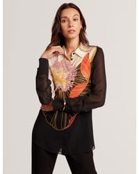Ted Baker - Nekeata Nouveau Floral Semi-Sheer Longline Shirt - Lyst