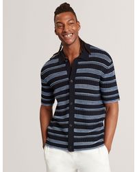 Ted Baker - Florem Stitched Stripe Knit Short Sleeve Shirt - Lyst