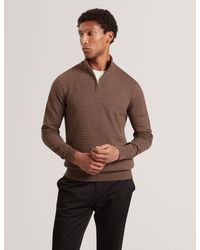 Ted Baker - Jeremee Branded Texture Zip Neck Jumper - Lyst