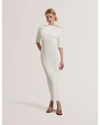 Ted Baker - Candiic Rose Button Knitted Bodycon Midi Dress - Lyst