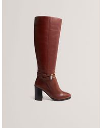Ted Baker - Cloella Belt Detail Knee High Heeled Leather Boots - Lyst