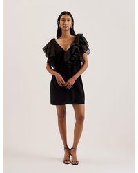Ted Baker - Mini Dress With Ruffle Trim V-Neck Short Party Cocktail Dresses For - Lyst