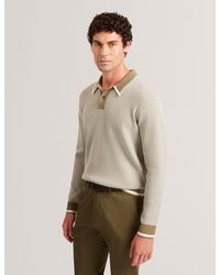 Ted Baker - Buckler Long Sleeve Waffle Stitch Polo Shirt - Lyst