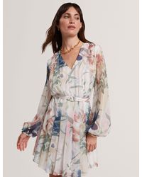 Ted Baker - Malmia Floral Pleated Long Sleeve Mini Dress - Lyst