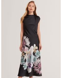 Ted Baker - Demita Pastel Floral Print Draped Neck Midi Dress - Lyst