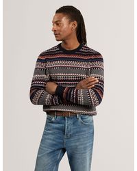Ted Baker - Amarat Fair Isle Crew Neck Wool Sweater - Lyst