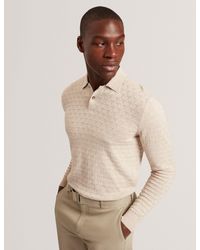 Ted Baker - Gaten Branded Texture Long Sleeve Polo - Lyst