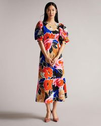 Ted Baker - Floral Print Midi Dress - Lyst