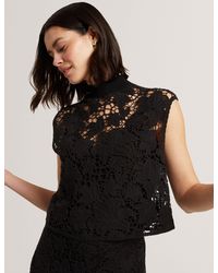 Ted Baker - Aenabet Crochet Lace High Neck Crop Top - Lyst