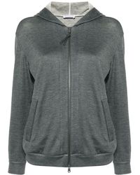 Brunello Cucinelli - Cotton And Silk Blend Hooded Zipped Cardigan - Lyst