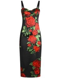 Dolce & Gabbana - Roses Print Silk Midi Dress - Lyst