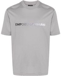Emporio Armani - Logo-embroidered Cotton T-shirt - Lyst
