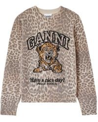 Ganni - Tiger-Print Intarsia-Knit Sweater - Lyst