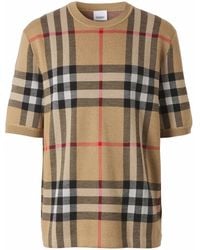 Burberry - Check Motif Wool T-Shirt - Lyst
