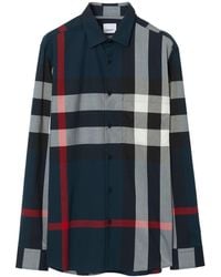 Burberry - Camicia blu con bottoni - Lyst