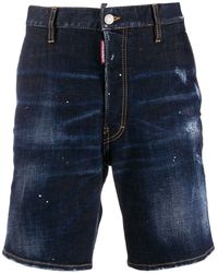 DSquared² Ripped Detail Denim Shorts - Blue