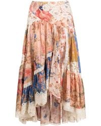 Zimmermann - Floral Print Cotton Midi Skirt - Lyst