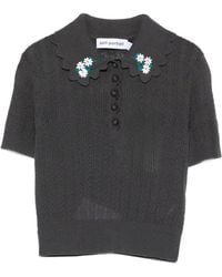 Self-Portrait - Wool Embroidered Polo Shirt - Lyst
