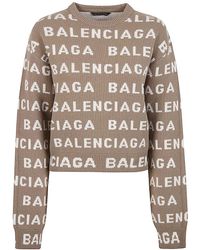 Balenciaga - Allover Logo Wool Cropped Sweater - Lyst