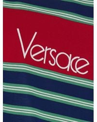 Versace - Logo-Detail Striped Long-Sleeve Polo Shirt - Lyst