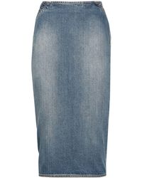 Alaïa - Denim Midi Pencil Skirt - Lyst