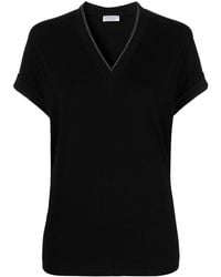 Brunello Cucinelli - T-Shirt With Shiny Contour - Lyst