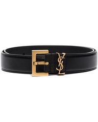 Saint Laurent - Milo Logo Buckle Leather Belt - Lyst