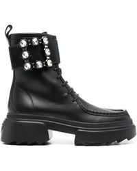Roger Vivier - Wallaviv Strass Buckle Leather Boots - Lyst