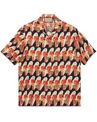 Gucci - Graphic-print Satin-finish Relaxed-fit Silk Shirt - Lyst