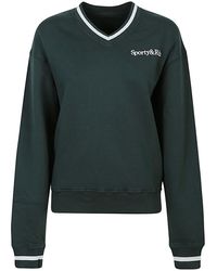 Sporty & Rich - Serif Logo V-Neck Cotton Sweatshirt - Lyst