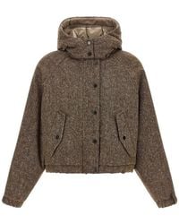 Brunello Cucinelli - Virgin Wool Donegal Down Jacket With Detachable Hood And Shiny Zipper Pull - Lyst