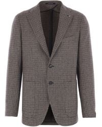 Tagliatore - Classic Houndstooth Wool Blazer With Notched Lapels And Button Closure - Lyst