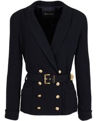 Emporio Armani - Double-breasted Belted Blazer - Lyst