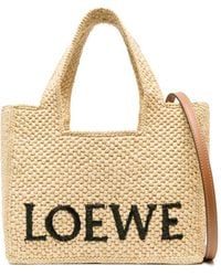 Loewe-Paulas Ibiza - Loewe Font Small Raffia Tote Bag - Lyst