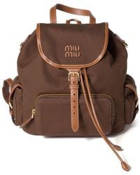 Miu Miu - Canvas And Leather Large Backpack - Lyst