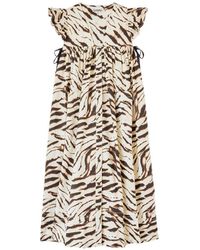 Ganni - Tiger-Print Ruffled Midi Dress - Lyst