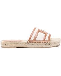 Tod's - Rafia And Leather Flat Sandals - Lyst