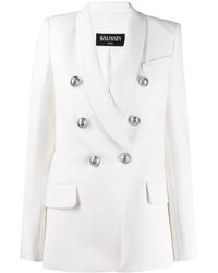 Balmain Blazer Doppio Petto Oversize In Lana - Bianco