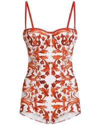 Dolce & Gabbana - Maiolica Print Swimsuit - Lyst