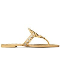 Tory Burch - Studded Miller Leather Flat Sandals - Lyst