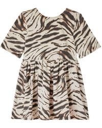 Ganni - Zebra Print Cotton Mini Dress - Lyst