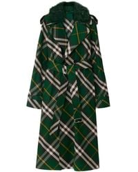 Burberry - Long Check Gabardine Trench Coat - Lyst