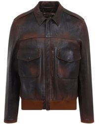 Golden Goose - Vintage Leather Zip-Up Bomber Jacket - Lyst