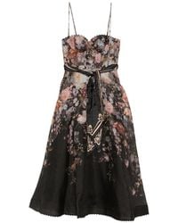 Zimmermann - Valiant Linen And Silk Midi Dress - Lyst