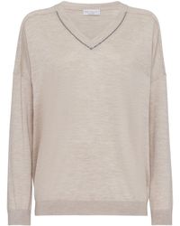 Brunello Cucinelli - Cashmere And Silk Blend V-Necked Sweater - Lyst