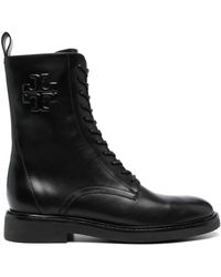 Tory Burch - Double T Leather Combat Boots - Lyst
