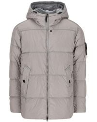 Stone Island - Hooded Puffer Jacket With Double-Adjustable Drawstring, Slanted Snap Pockets & Two-Way Zip - Lyst